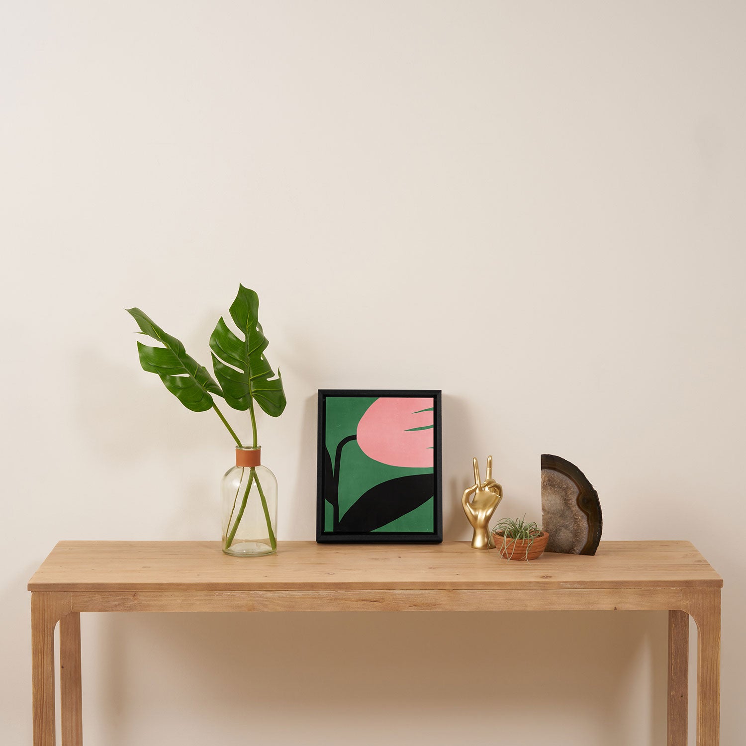 Abstract Flora - green & pink Framed Canvas Print Gallery Image 4