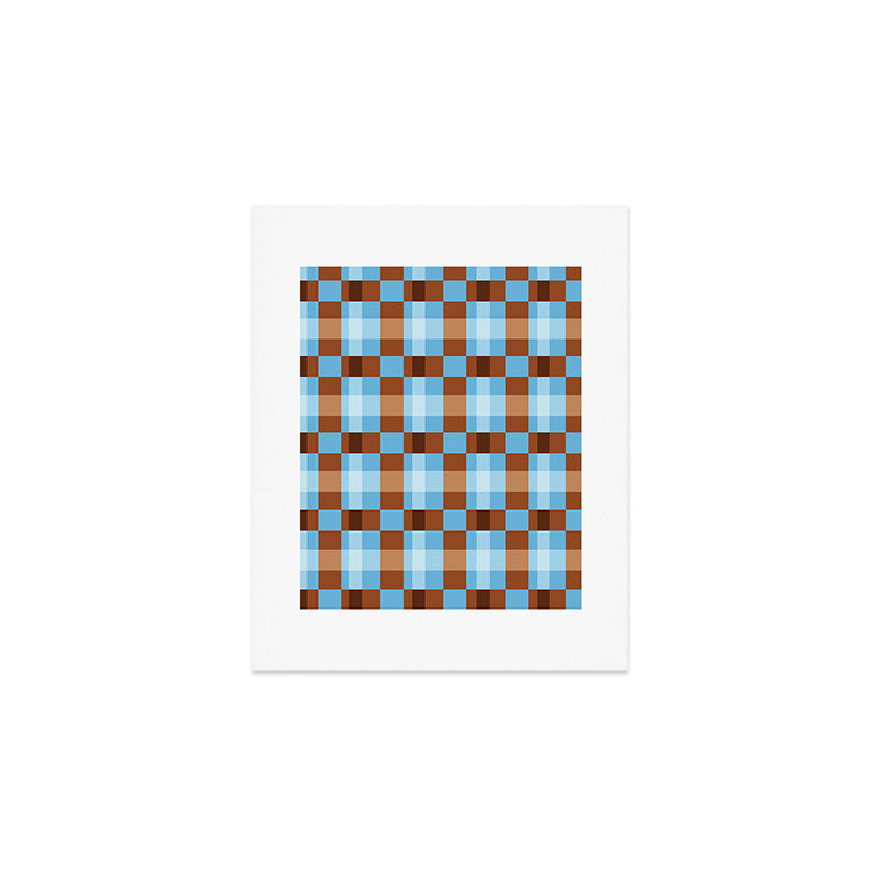 Checker Plaid - blue brown Art Print Gallery Image 1