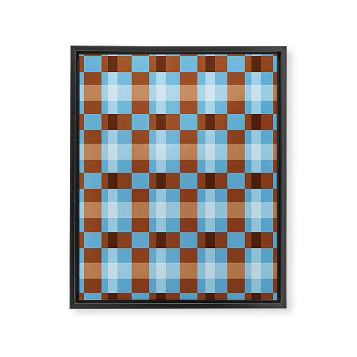 Checker Plaid - blue brown Framed Canvas Print Gallery Image 1