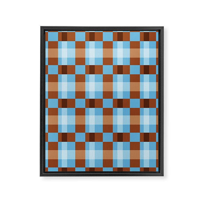 Checker Plaid - blue brown Framed Canvas Print Gallery Image 6