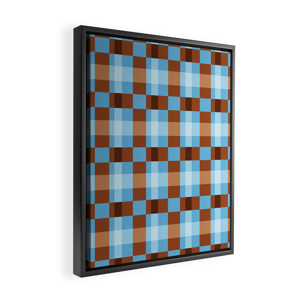 Checker Plaid - blue brown Framed Canvas Print Gallery Image 2