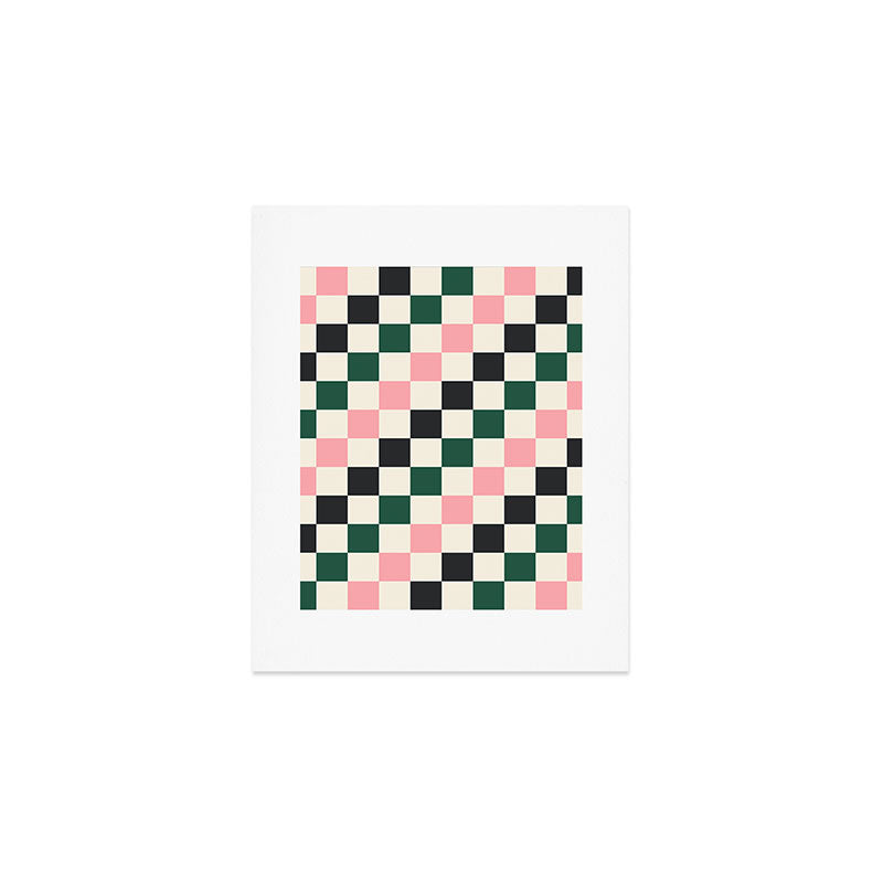 Checker racing stripes - green pink Art Print Gallery Image 1