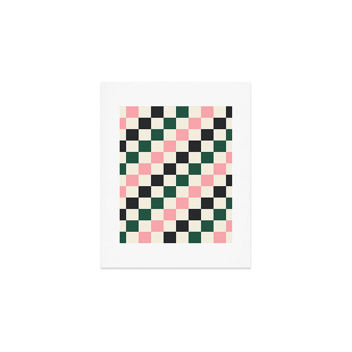 Checker racing stripes - green pink Art Print Gallery Image 1