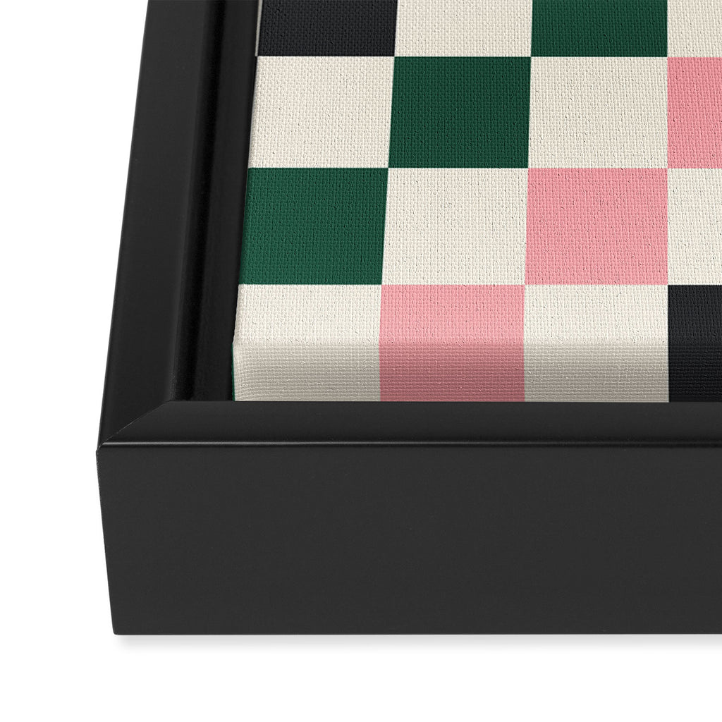 Checker racing stripes - green pink Framed Canvas Print Gallery Image 3