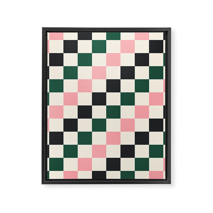 Checker racing stripes - green pink Framed Canvas Print Gallery Image 1