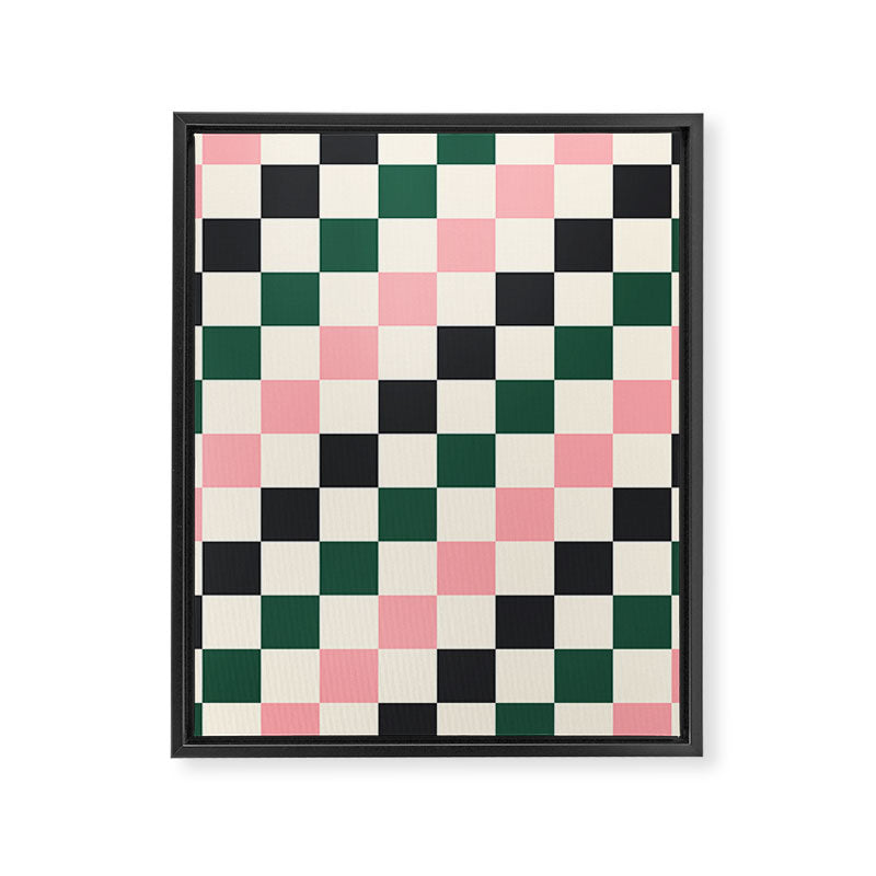 Checker racing stripes - green pink Framed Canvas Print Gallery Image 8