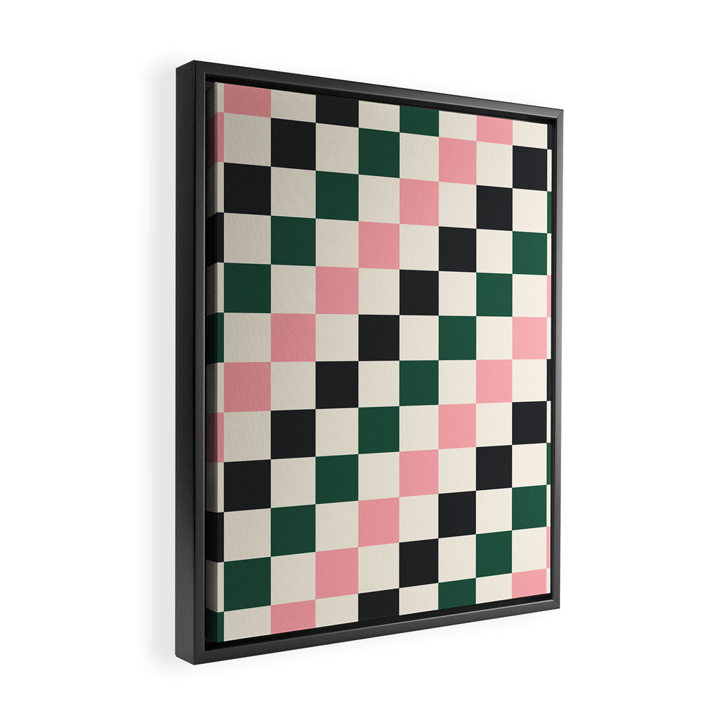 Checker racing stripes - green pink Framed Canvas Print Gallery Image 2