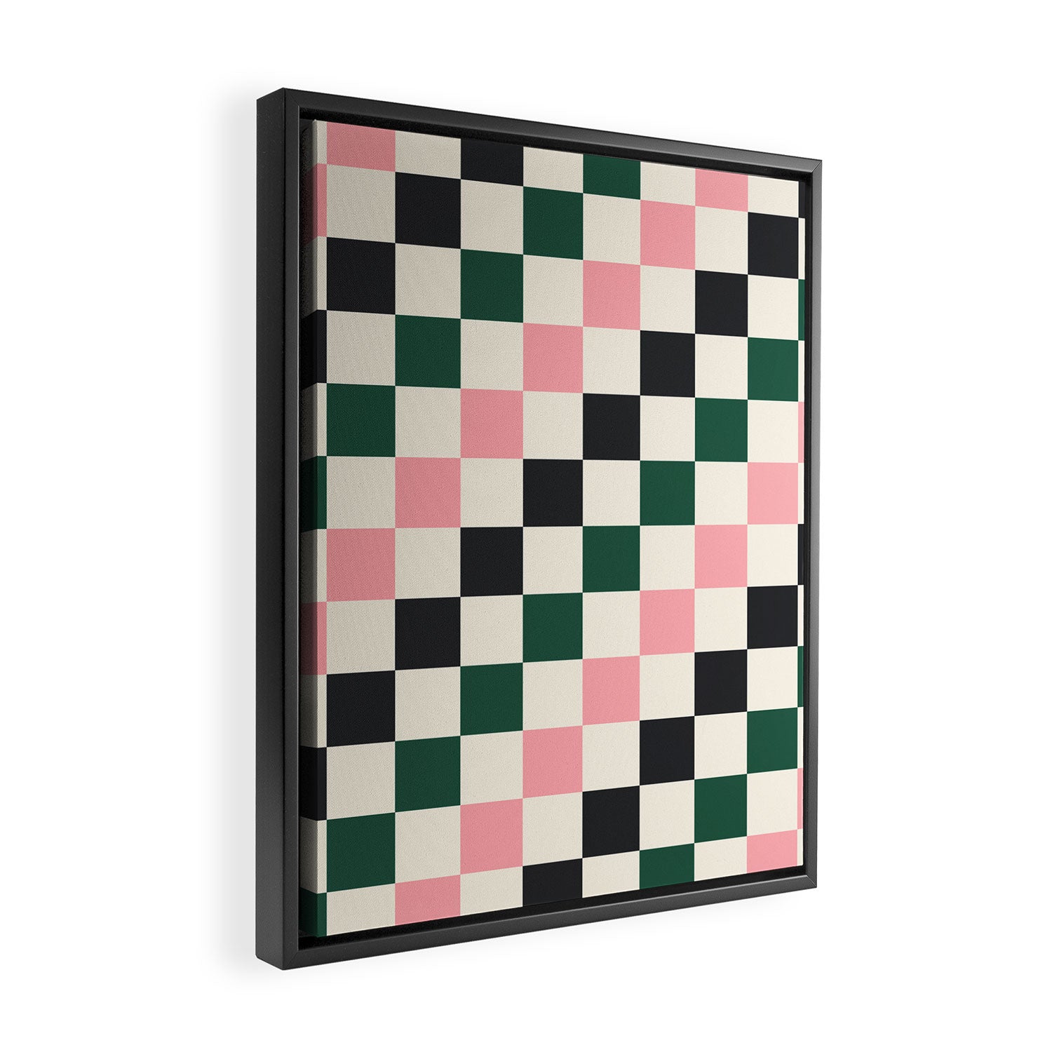 Checker racing stripes - green pink Framed Canvas Print Gallery Image 2