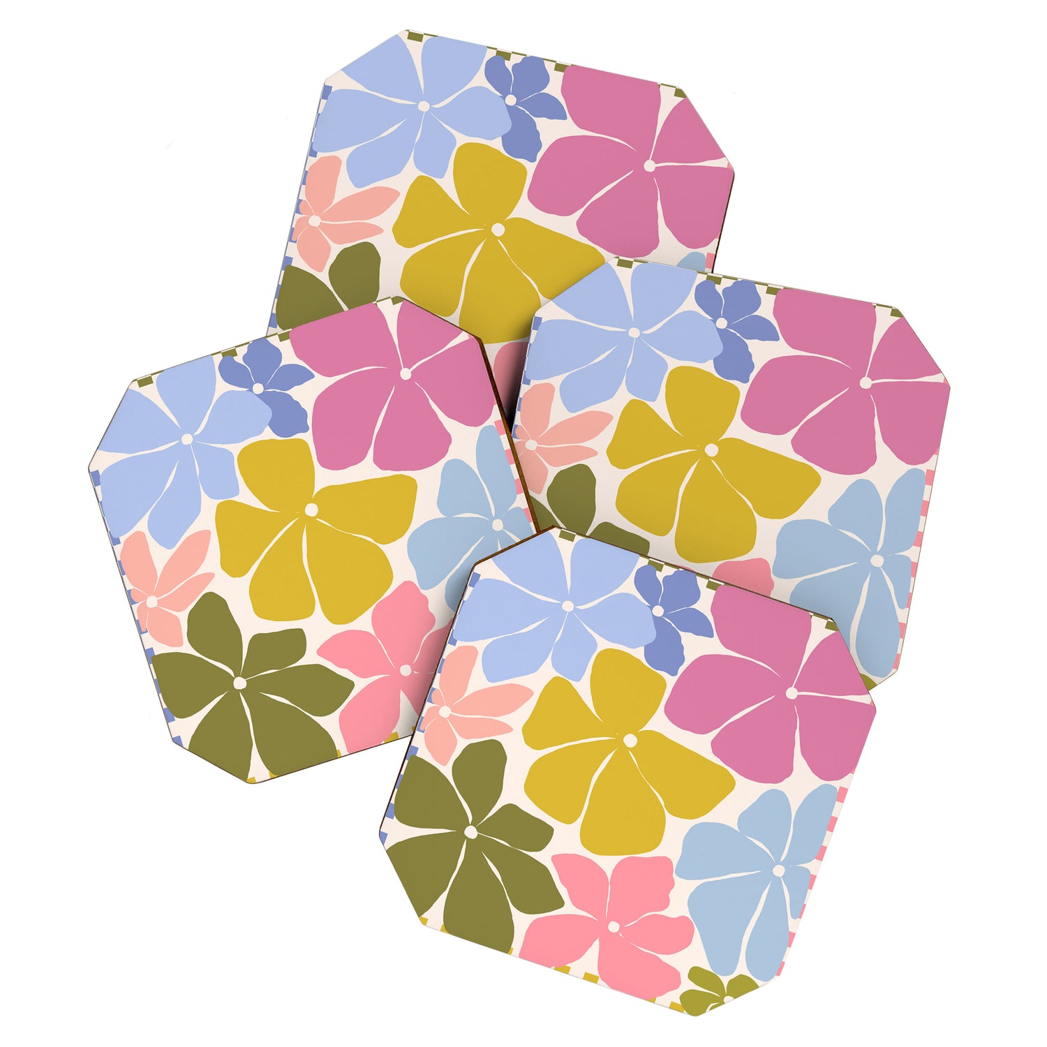 Checkered Carefree Blooms Coaster Gallery Image 1