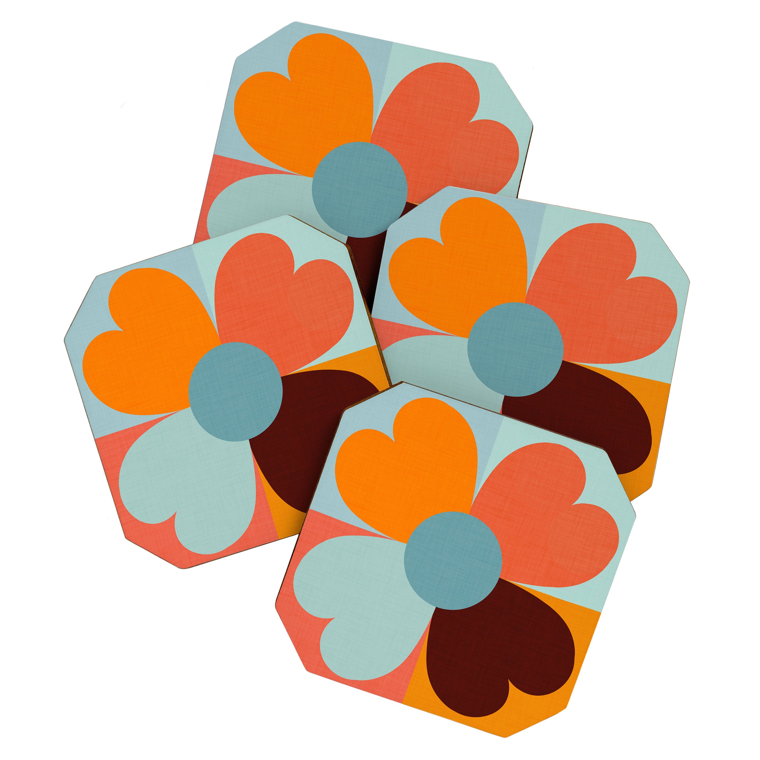 Color Block Floral Hearts - retro Coaster Gallery Image 1