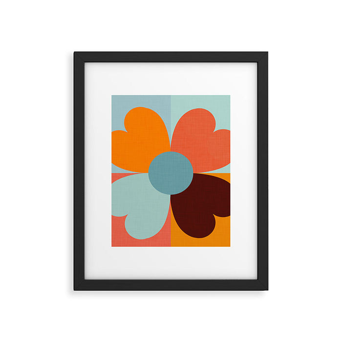 Color Block Floral Hearts - retro Framed Art Print Gallery Image 1