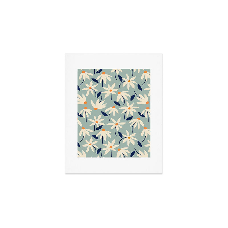 Drifting Daisies #2 - blue orange Art Print Gallery Image 1