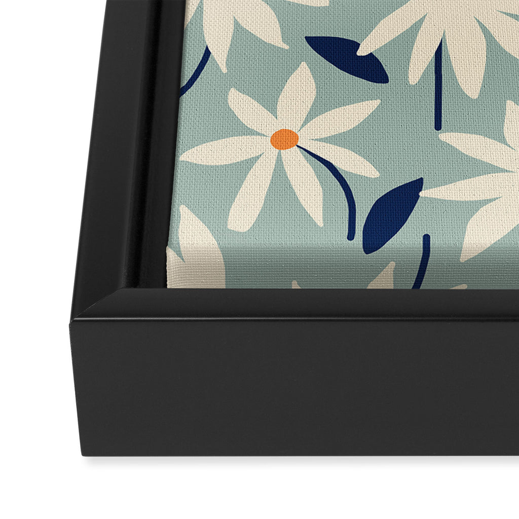 Drifting Daisies #2 - blue orange Framed Canvas Print Gallery Image 3
