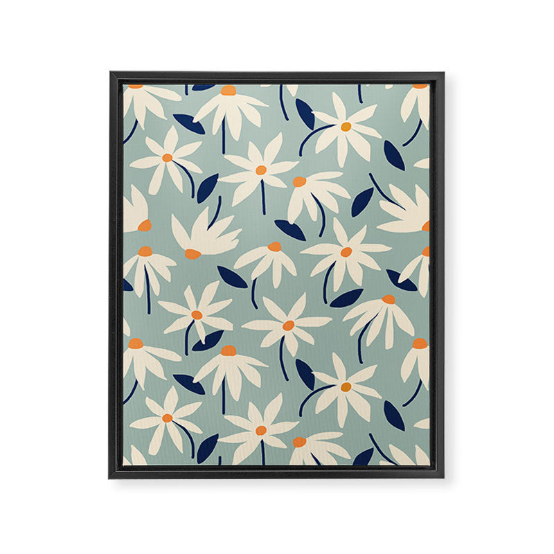 Drifting Daisies #2 - blue orange Framed Canvas Print Gallery Image 6