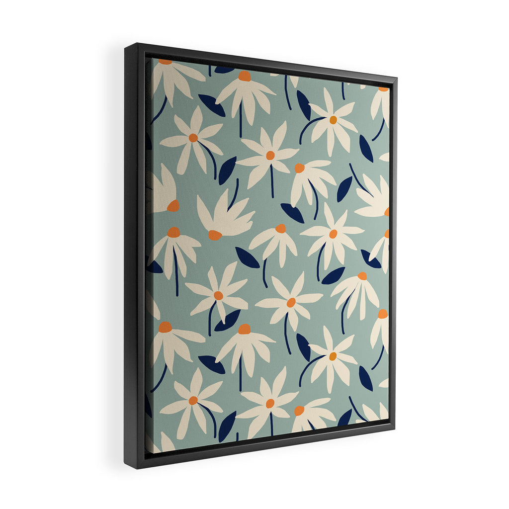 Drifting Daisies #2 - blue orange Framed Canvas Print Gallery Image 2