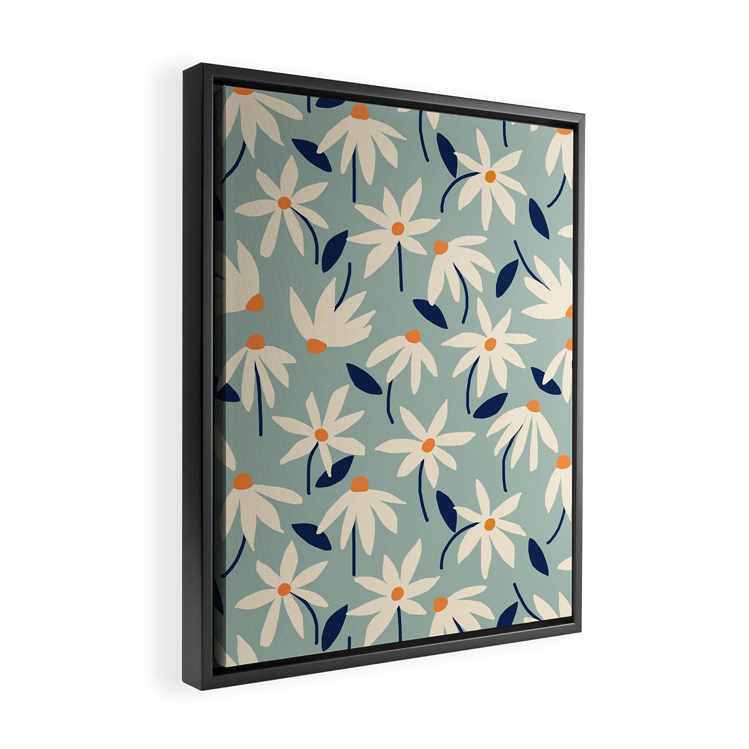 Drifting Daisies #2 - blue orange Framed Canvas Print Gallery Image 2
