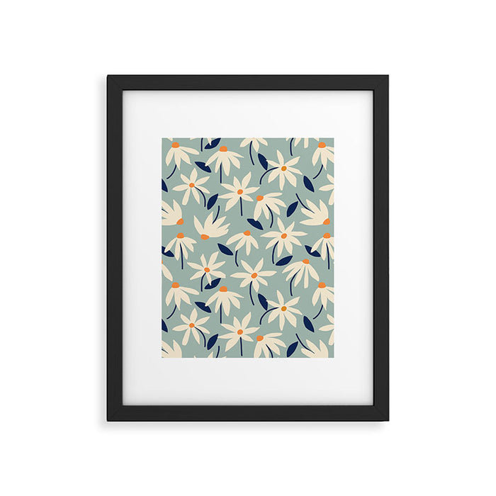 Drifting Daisies #2 - blue orange Framed Art Print Gallery Image 1