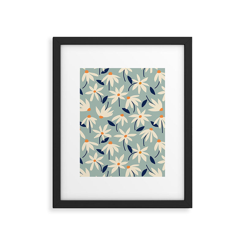 Drifting Daisies #2 - blue orange Framed Art Print Gallery Image 5