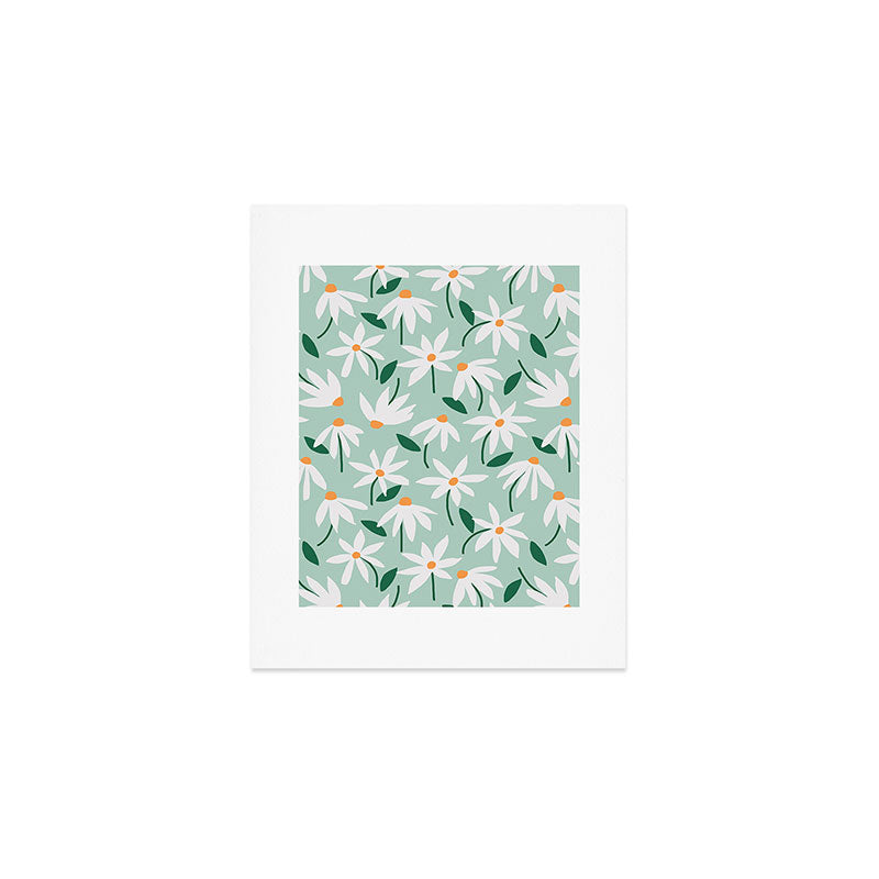 Drifting Daisies #2 - green tangerine Art Print Gallery Image 1