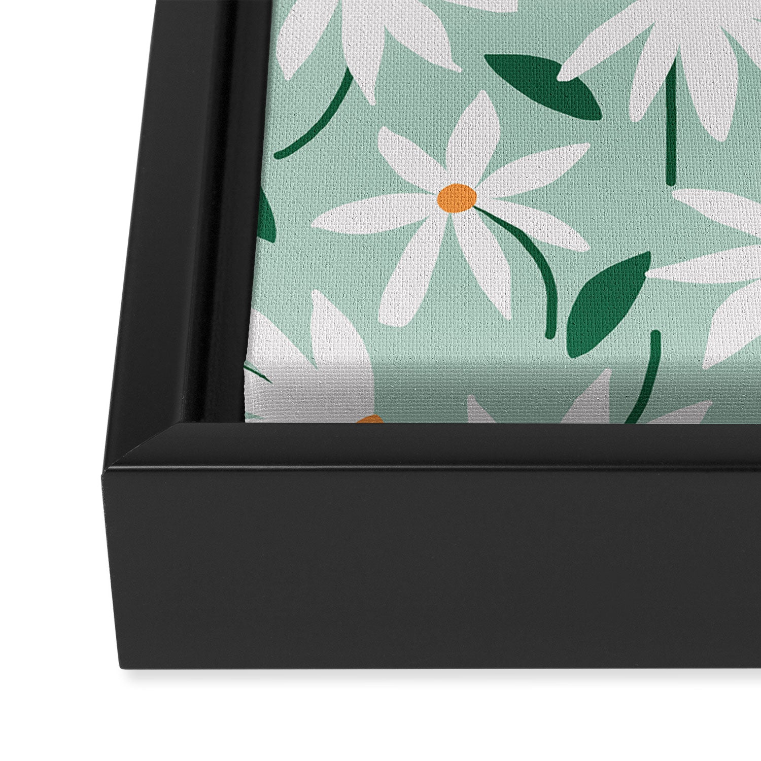Drifting Daisies #2 - green tangerine Framed Canvas Print Gallery Image 3