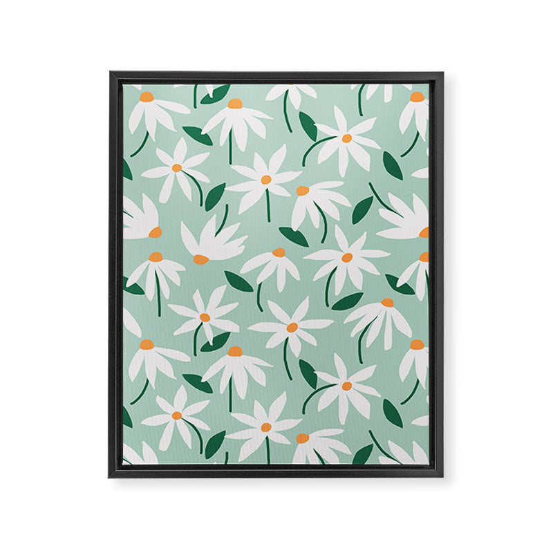 Drifting Daisies #2 - green tangerine Framed Canvas Print Gallery Image 6