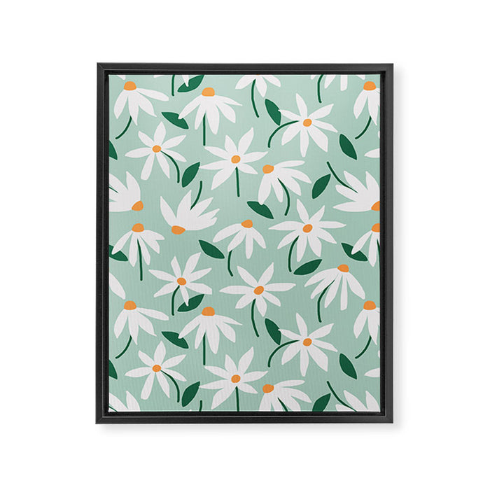 Drifting Daisies #2 - green tangerine Framed Canvas Print Gallery Image 1