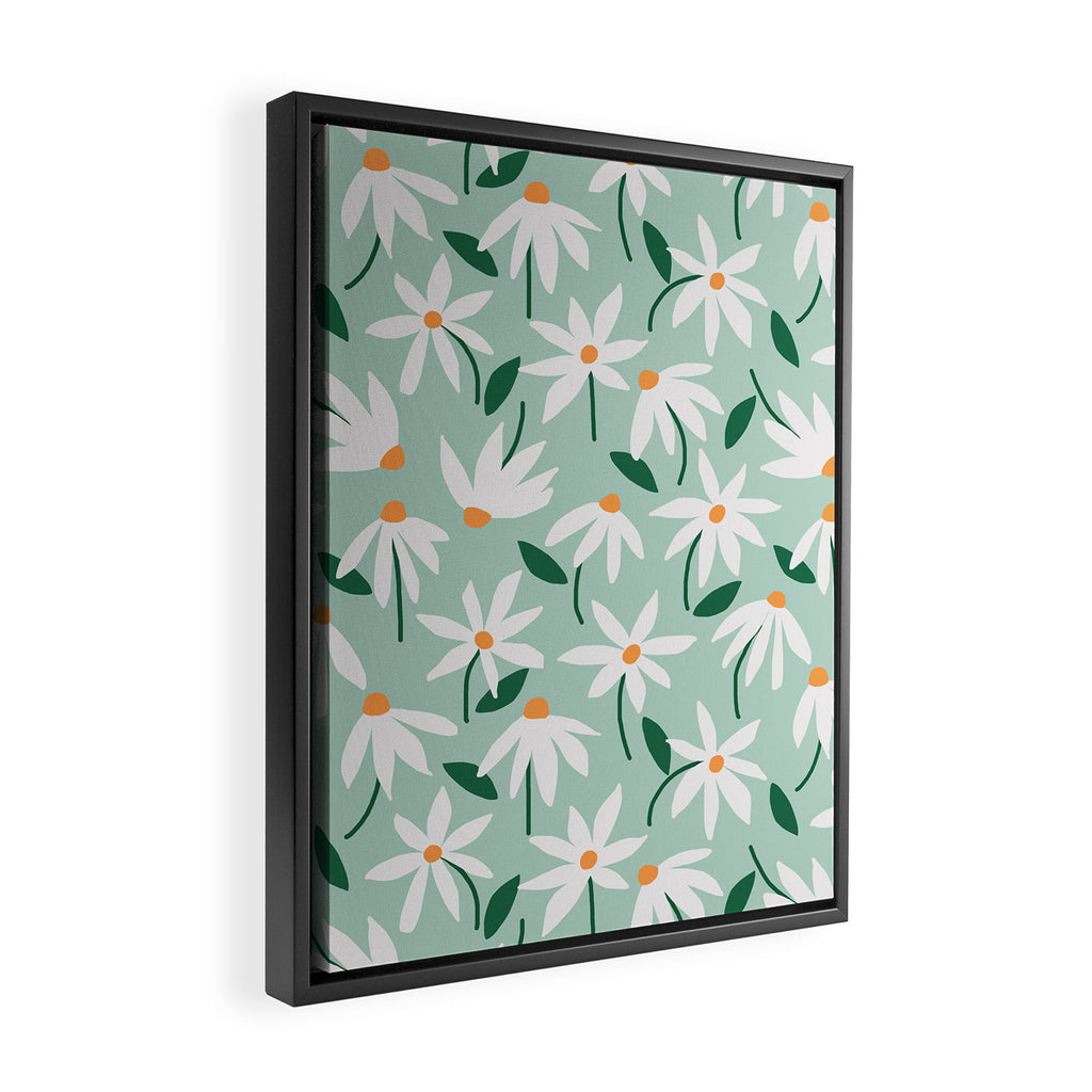 Drifting Daisies #2 - green tangerine Framed Canvas Print Gallery Image 2