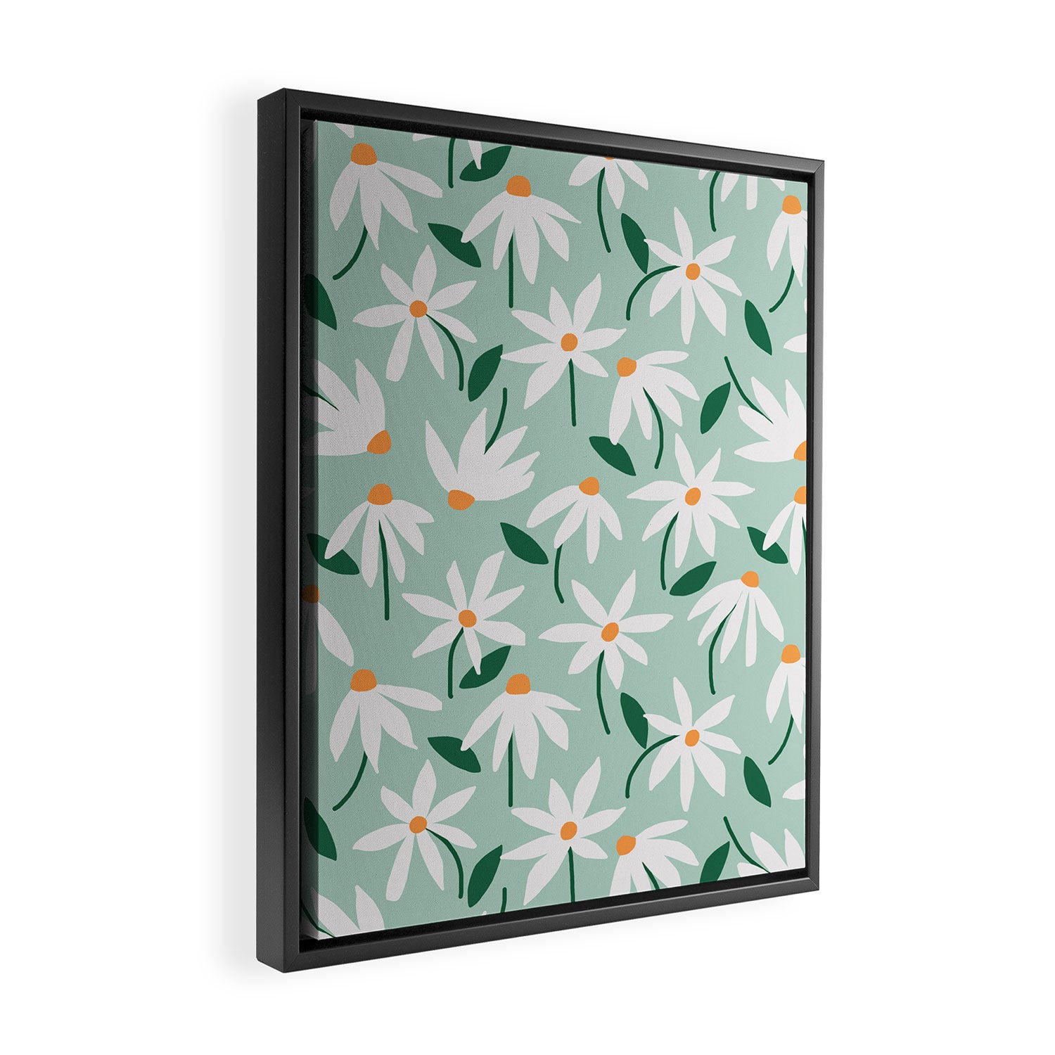Drifting Daisies #2 - green tangerine Framed Canvas Print Gallery Image 2