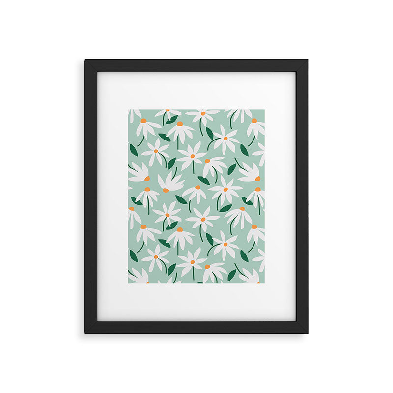 Drifting Daisies #2 - green tangerine Framed Art Print Gallery Image 5