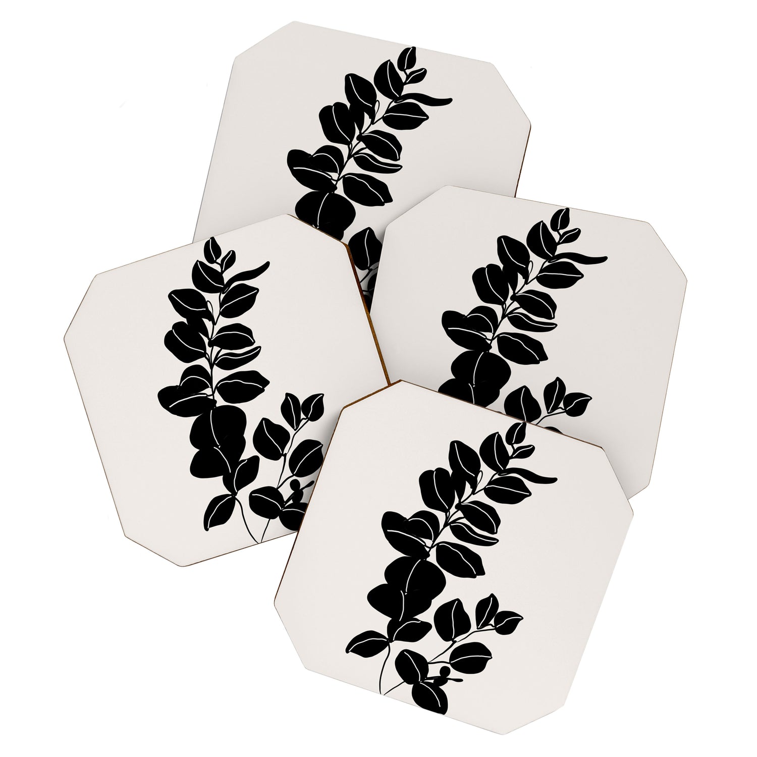 Eucalyptus line art - black Coaster Gallery Image 1