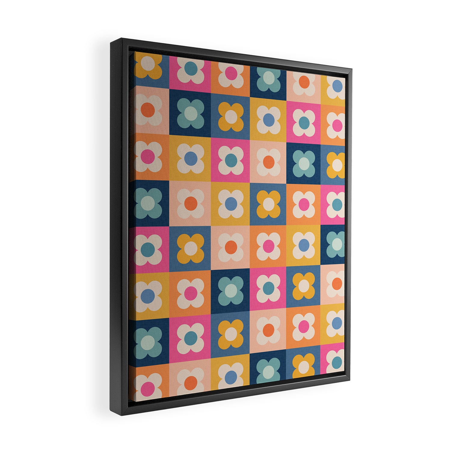 Floral checkerboard Framed Canvas Print Gallery Image 2