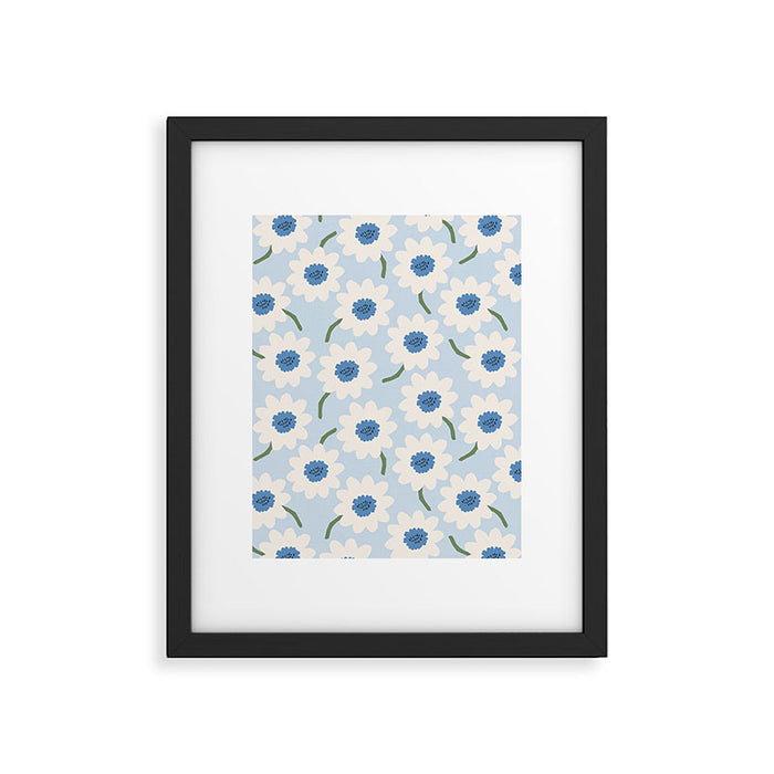 Flower field - charming blue Framed Art Print Gallery Image 1