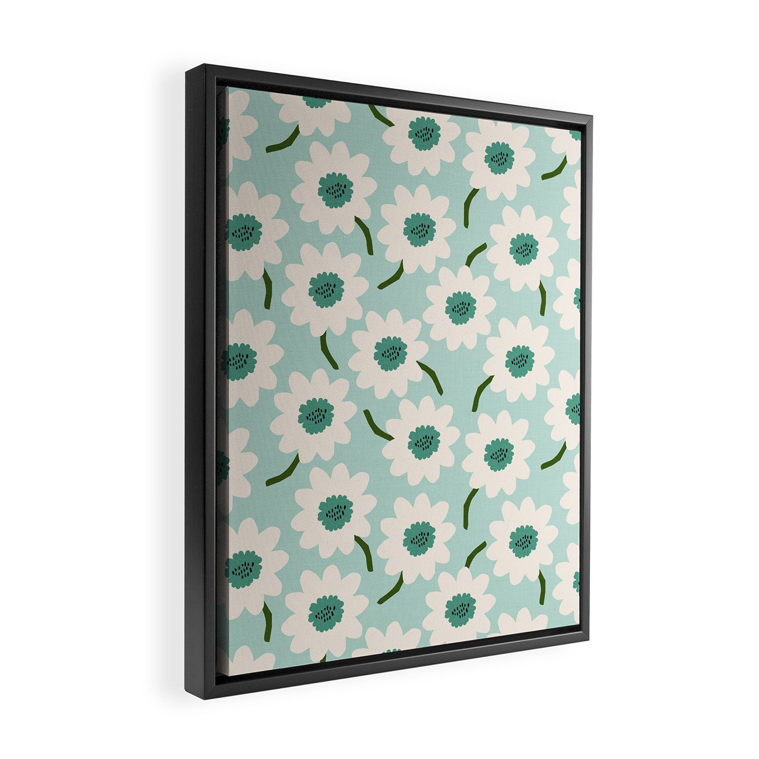 Flower field - greens Framed Canvas Print Gallery Image 2
