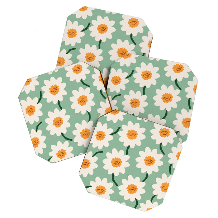 Flower field - mint & orange Coaster Gallery Image 1