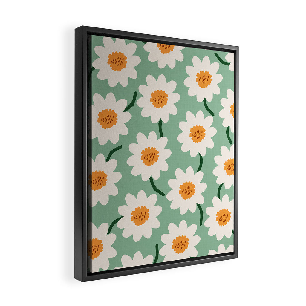 Flower field - mint & orange Framed Canvas Print Gallery Image 2