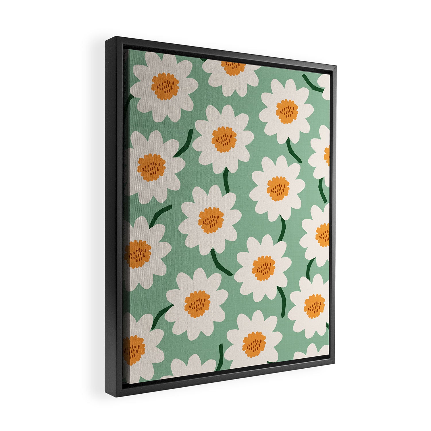 Flower field - mint & orange Framed Canvas Print Gallery Image 2