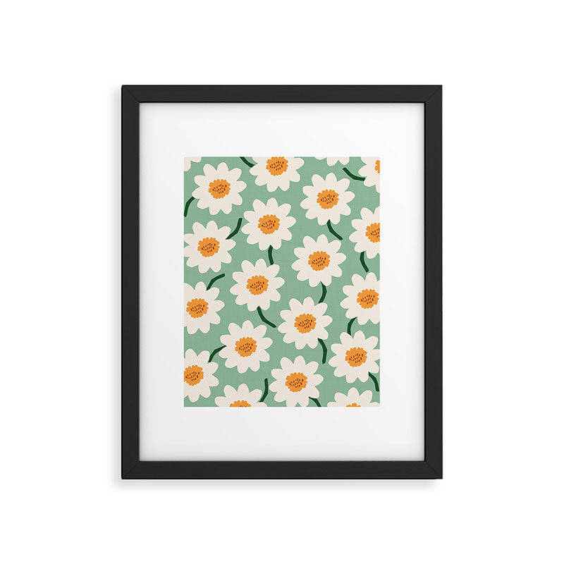Flower field - mint & orange Framed Art Print Gallery Image 5