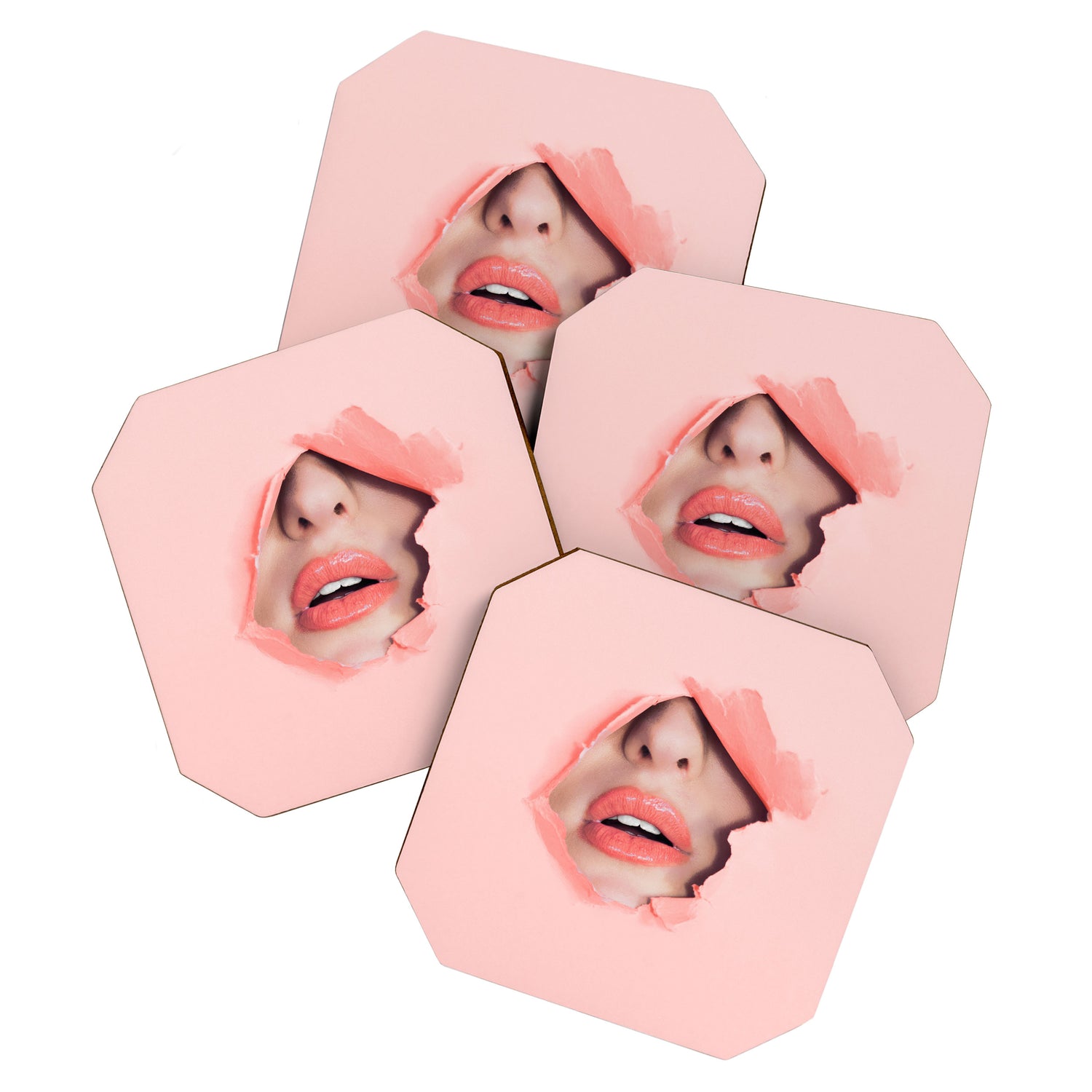 Her lips - coral Coaster Gallery Image 1