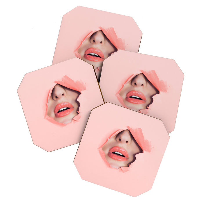 Her lips - coral Coaster Gallery Image 1