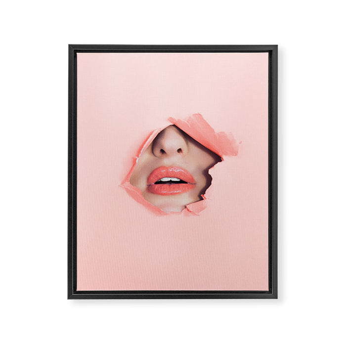 Her lips - coral Framed Canvas Print Gallery Image 1