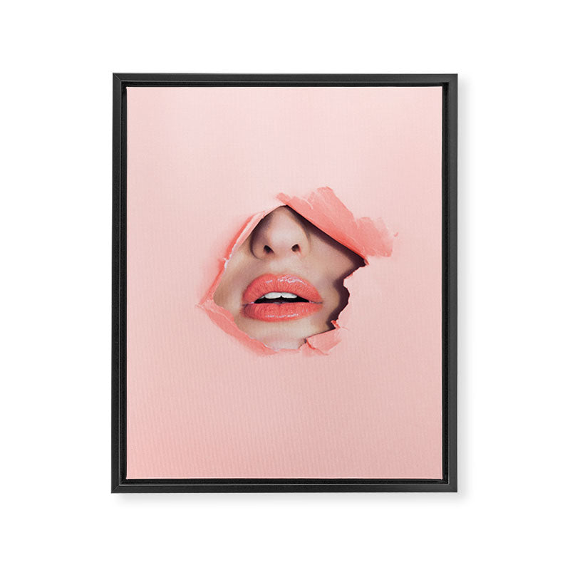 Her lips - coral Framed Canvas Print Gallery Image 8