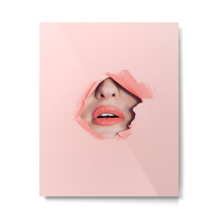 Her lips - coral Metal Print Gallery Image 1