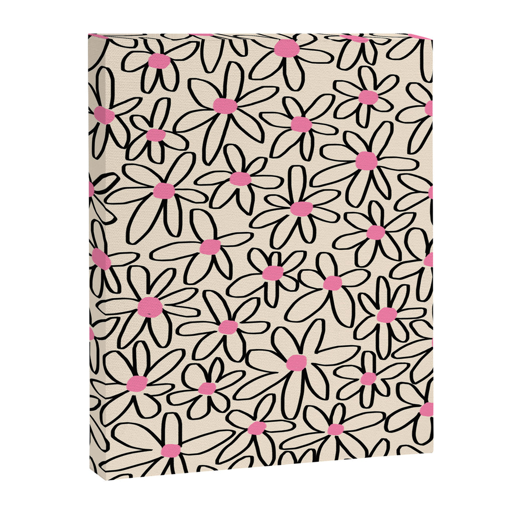 Joyful Flower Lines - b/w pink Canvas Print Gallery Image 6