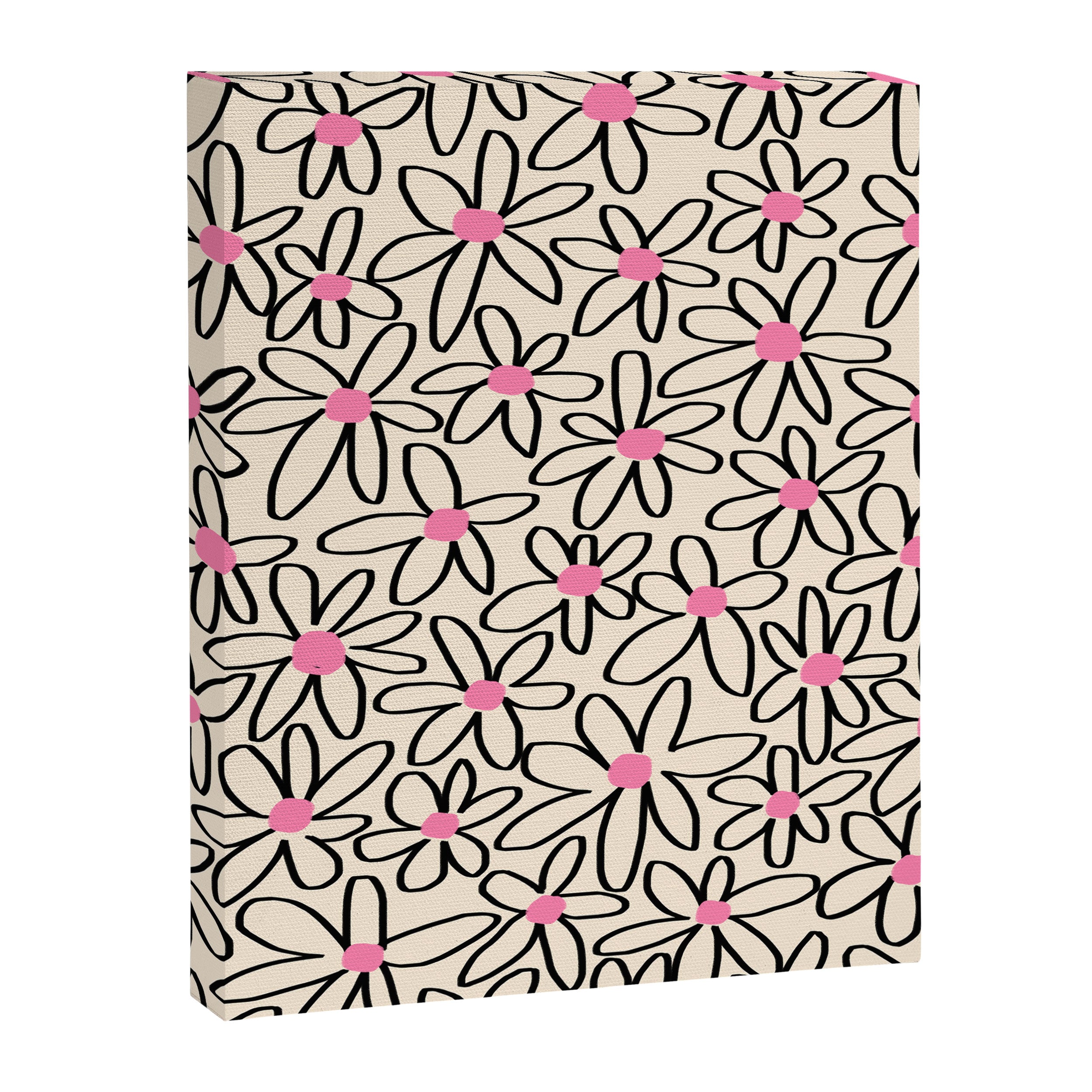 Joyful Flower Lines - b/w pink Canvas Print Gallery Image 6