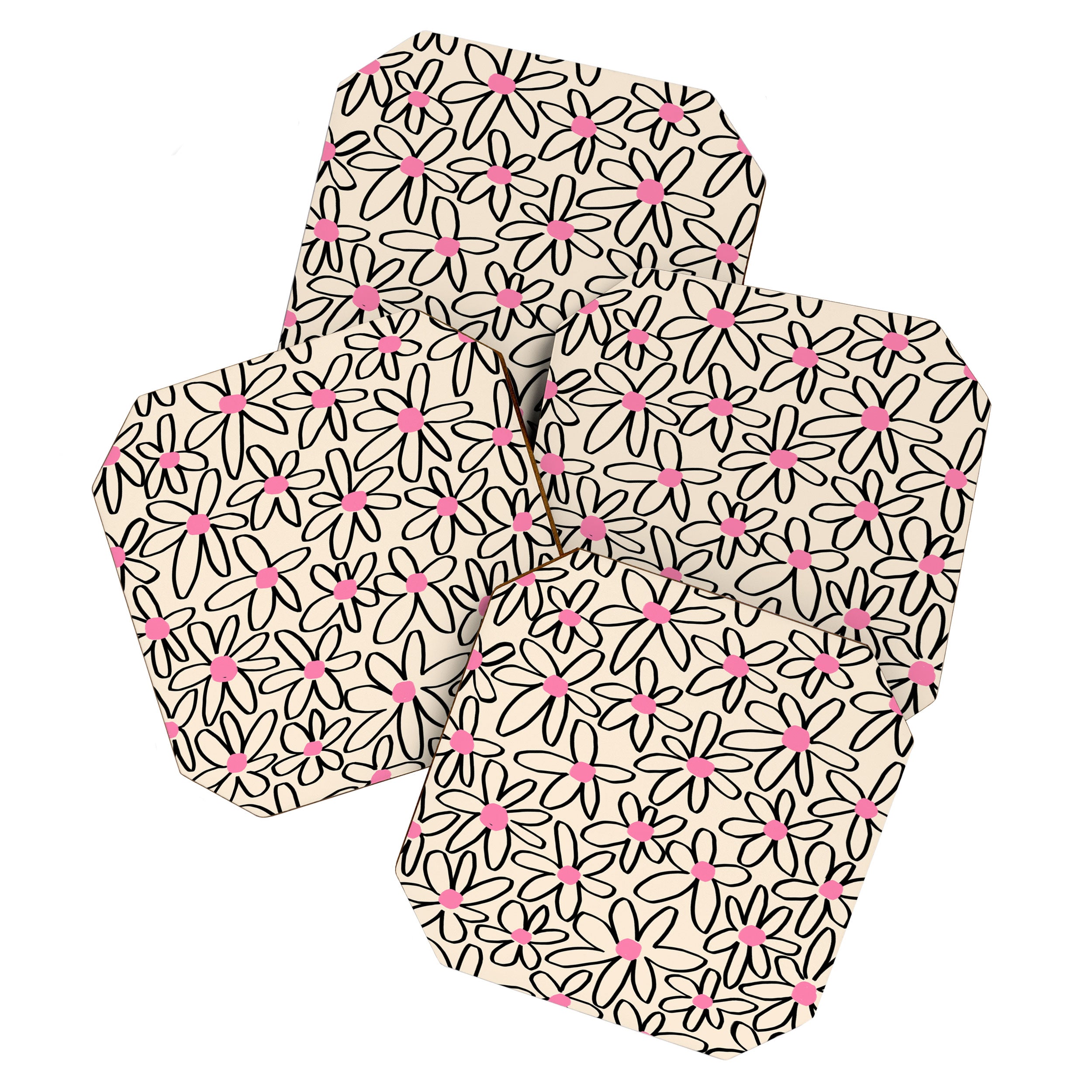 Joyful Flower Lines - b/w pink Coaster Gallery Image 1