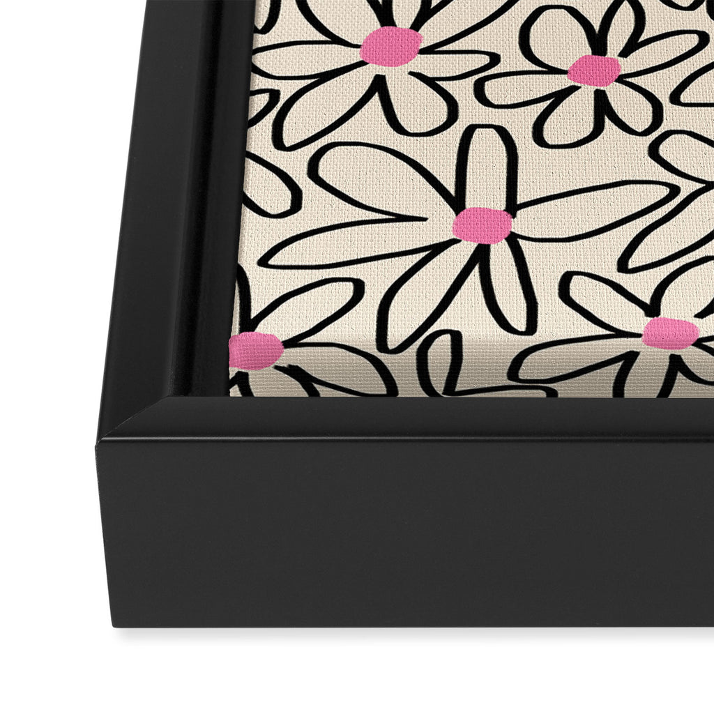 Joyful Flower Lines - b/w pink Framed Canvas Print Gallery Image 3