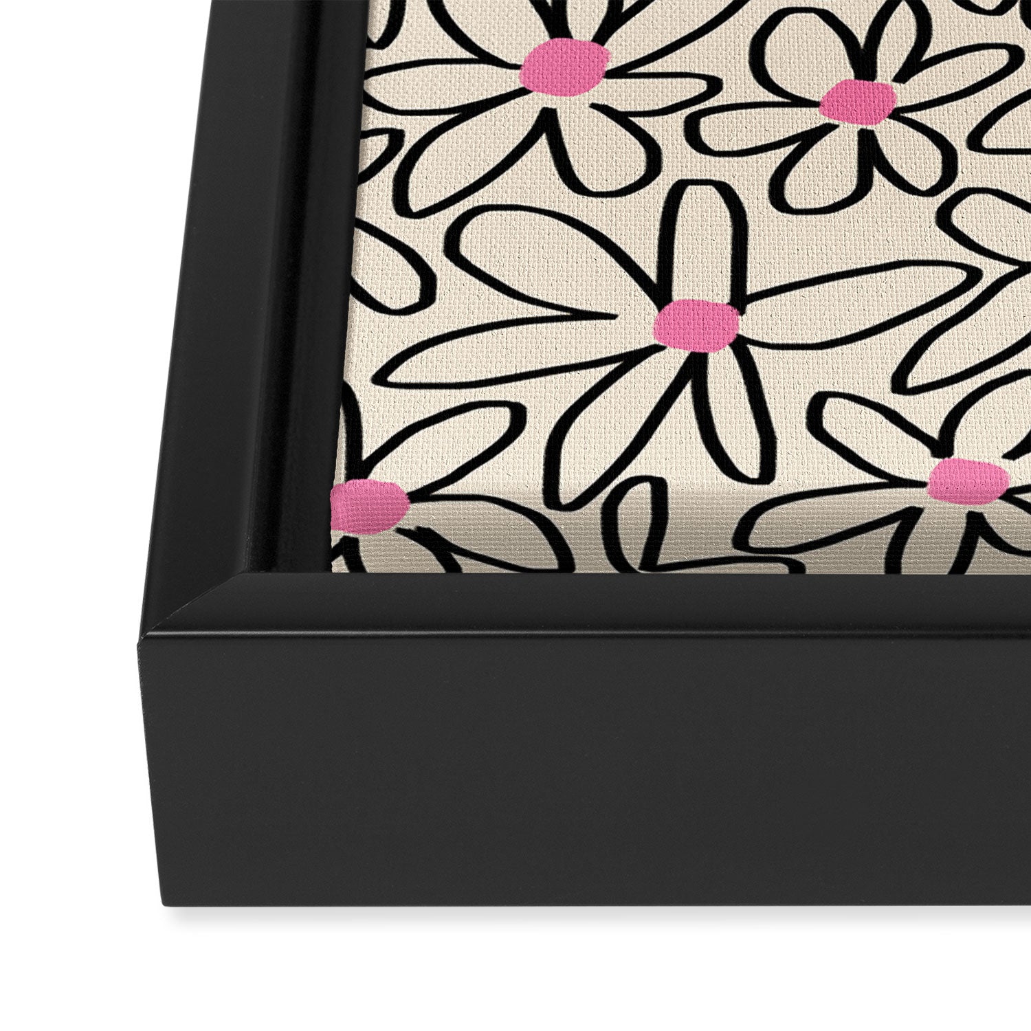 Joyful Flower Lines - b/w pink Framed Canvas Print Gallery Image 3