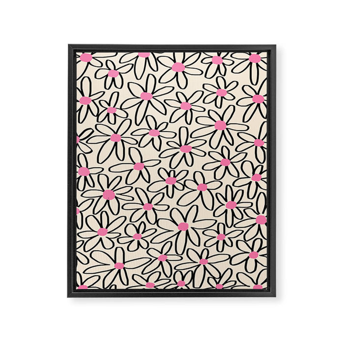 Joyful Flower Lines - b/w pink Framed Canvas Print Gallery Image 1