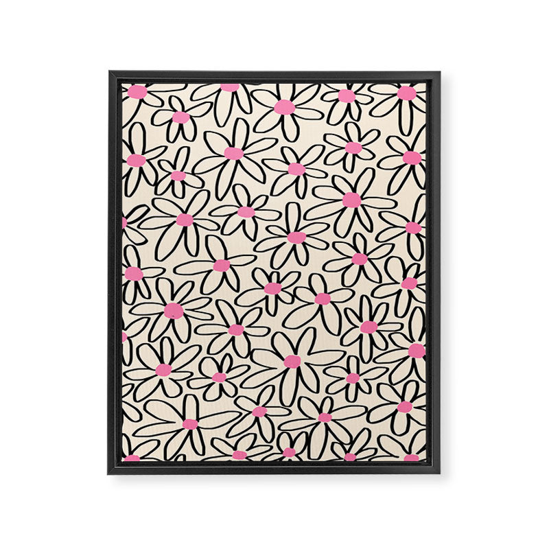 Joyful Flower Lines - b/w pink Framed Canvas Print Gallery Image 6