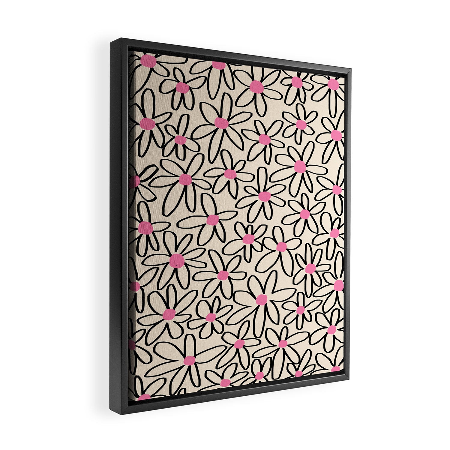 Joyful Flower Lines - b/w pink Framed Canvas Print Gallery Image 2